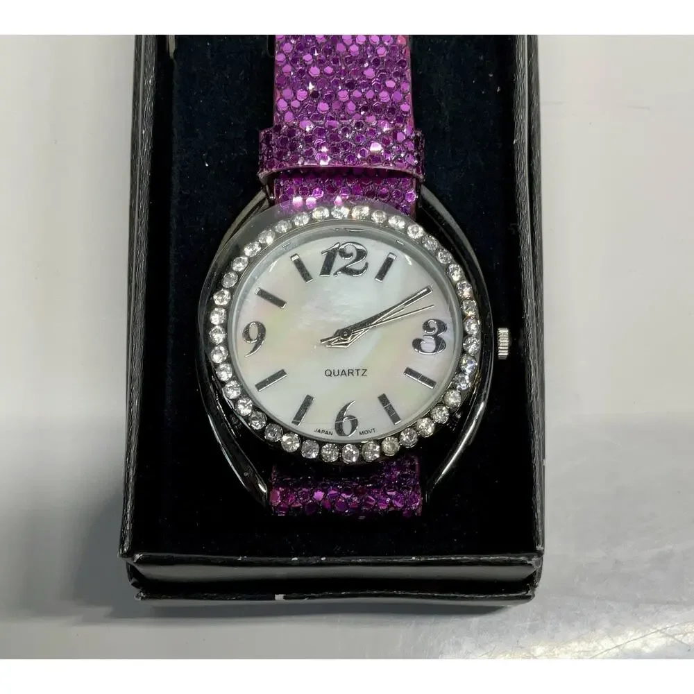 Retro Avon Quartz Purple Glittering Strap Watch 2011 WORKS - BNIB